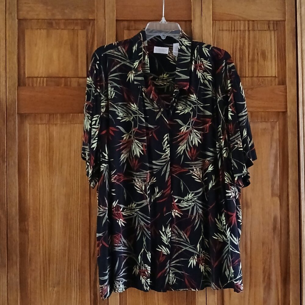 ELISABETH black floral print S/S button front shirt sz 22 woman's